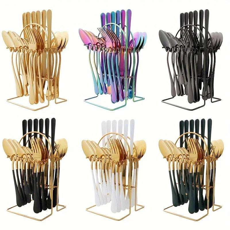 24-Piece Stainless Steel Cutlery Set Knives, Forks, Spoons & Teaspoons - Durable Design - Suitable For Home Dining