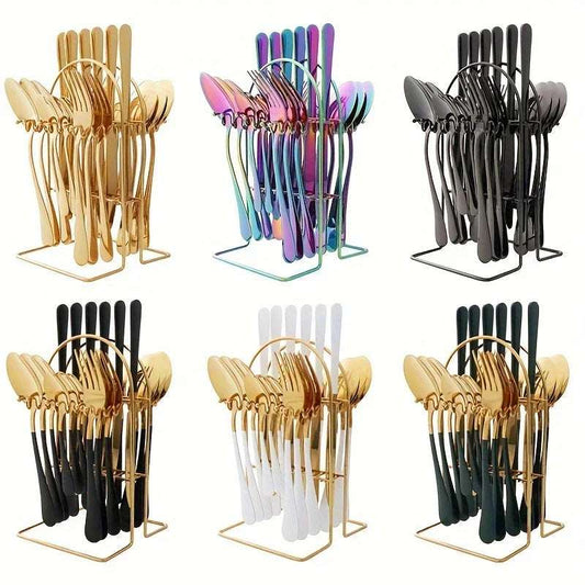 24-Piece Stainless Steel Cutlery Set Knives, Forks, Spoons & Teaspoons - Durable Design - Suitable For Home Dining