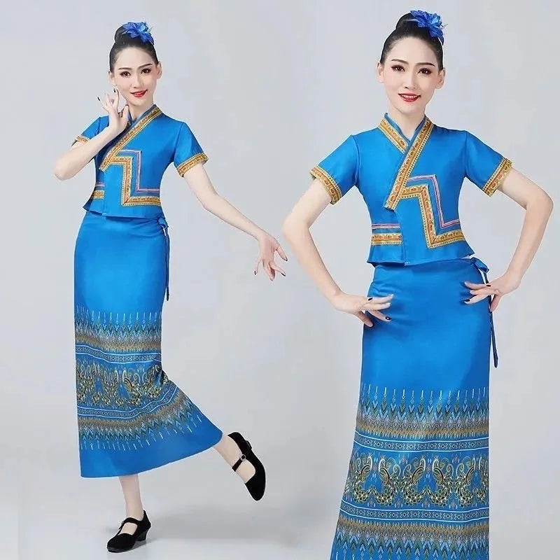 New Thai Traditional Clothing Photography Dance Performance Thailand Costume Travel Thai Dress and Shirt Set