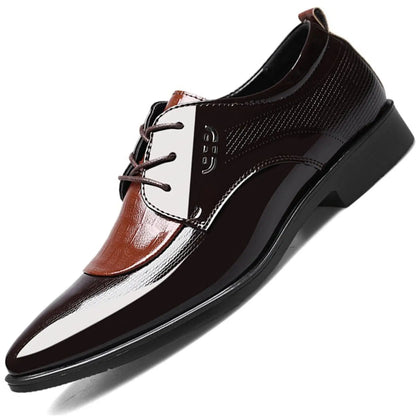 Men'S Formal Business Oxford Dress Shoes - Block Heel Patent Leather Lace-Up