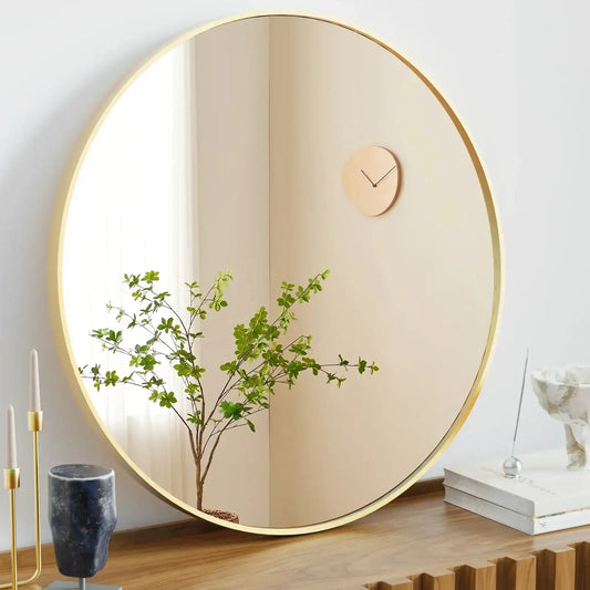 Large Gold Round Vanity Framed Mirror for Wall Matte Metal Framed 30 " Modern Mirror Tempered Glass Bedroom Living Room