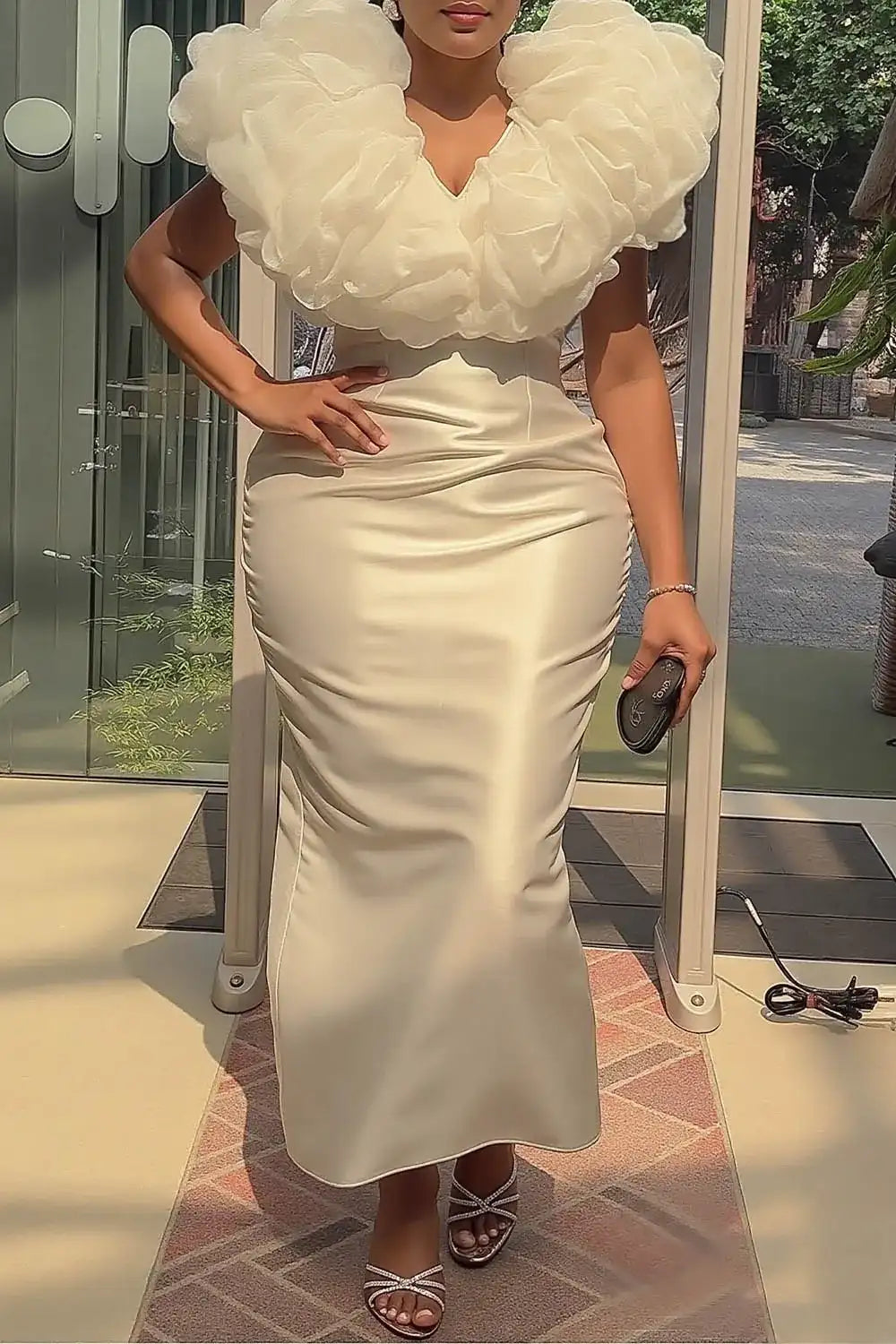 Plus Size Women Dark Blue Patchwork Crew Neck Denim Print Maxi Dresses