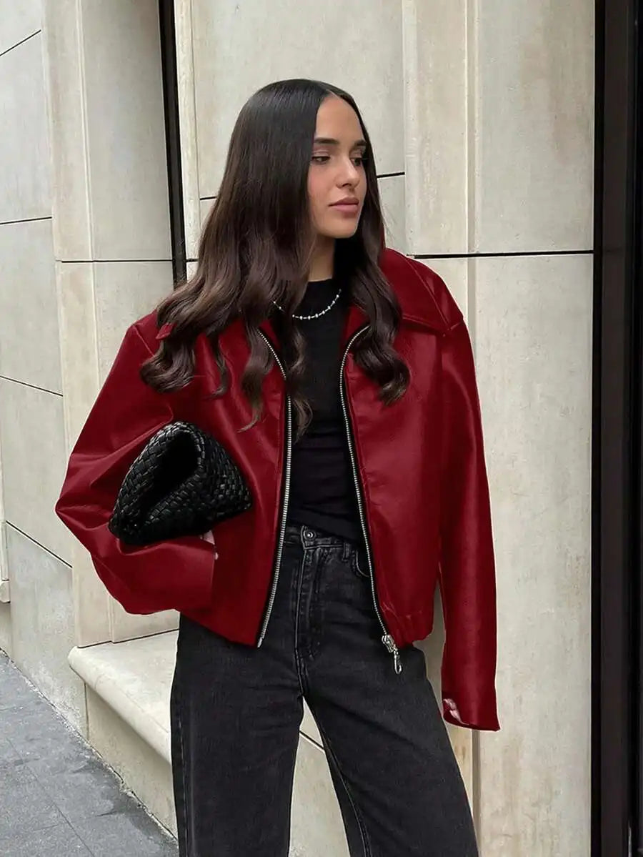 Women'S Vintage Matte Leather Motorcycle Jacket  Zipper Closure, 6 Colors, Sizes Xxs’Xl