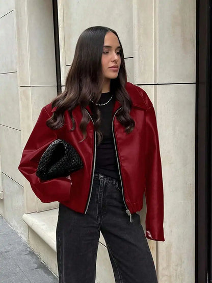 Women'S Vintage Matte Leather Motorcycle Jacket  Zipper Closure, 6 Colors, Sizes Xxs’Xl
