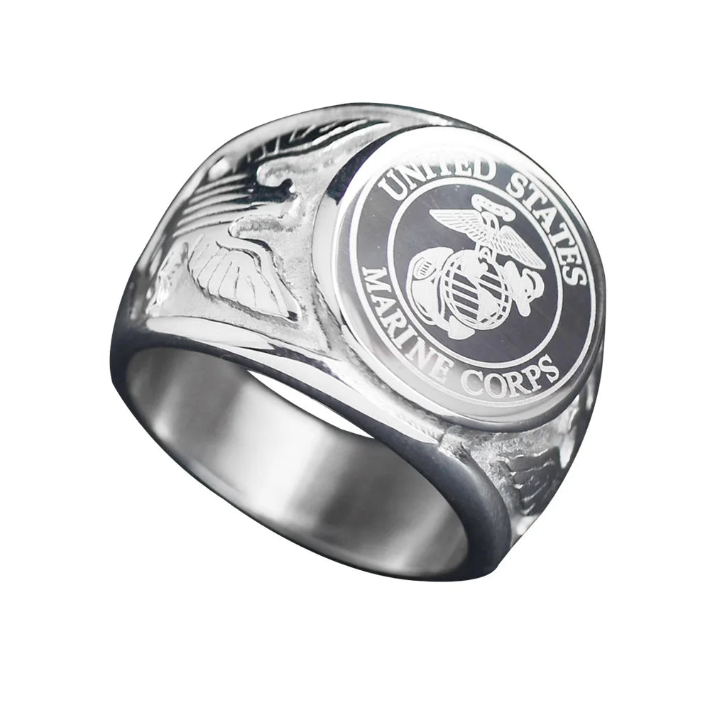 Stainless Steel Men Punk Rock Usmc Ring Jewelry Fashion Army Navy Rings Gift