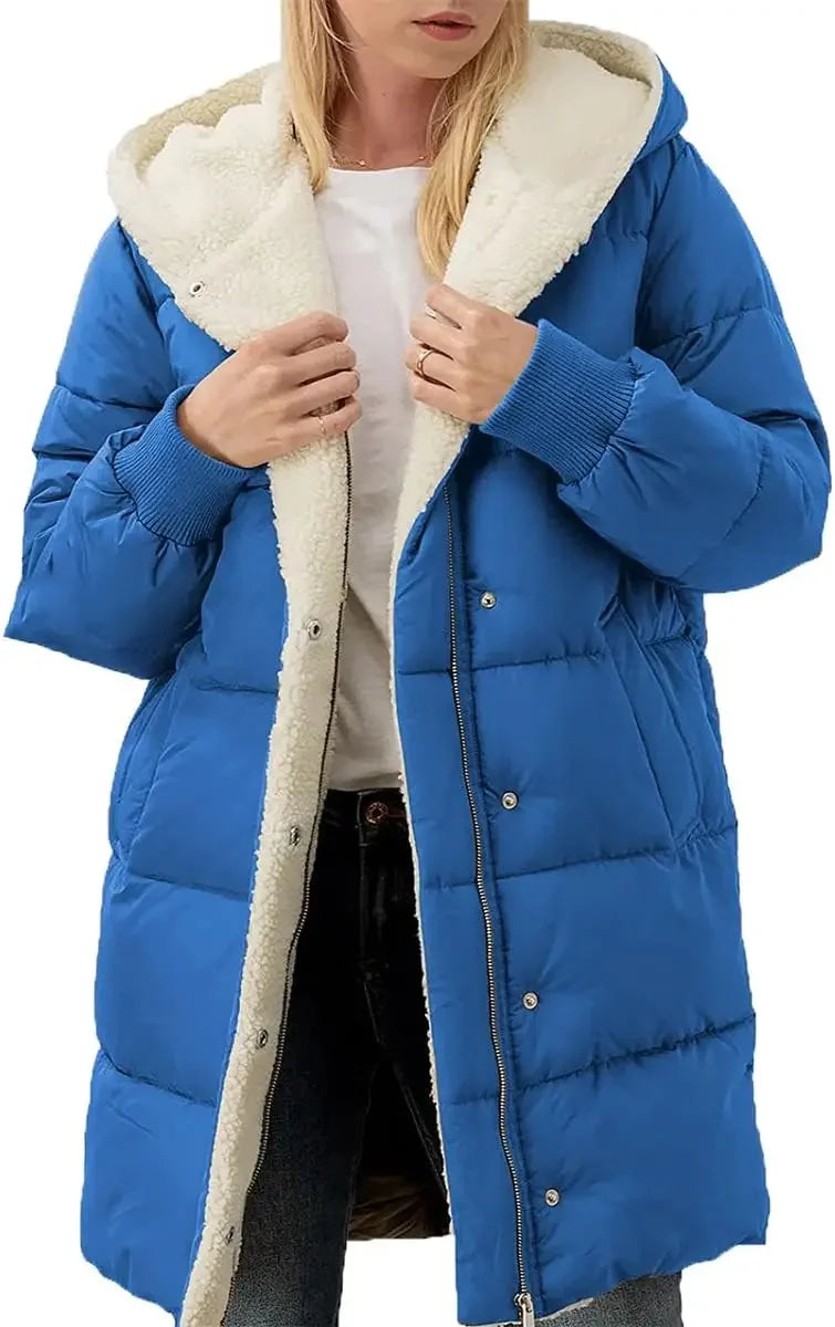 Women Winter Warm Coats Sherpa Fleece Lined Long Hooded Puffer Jacket