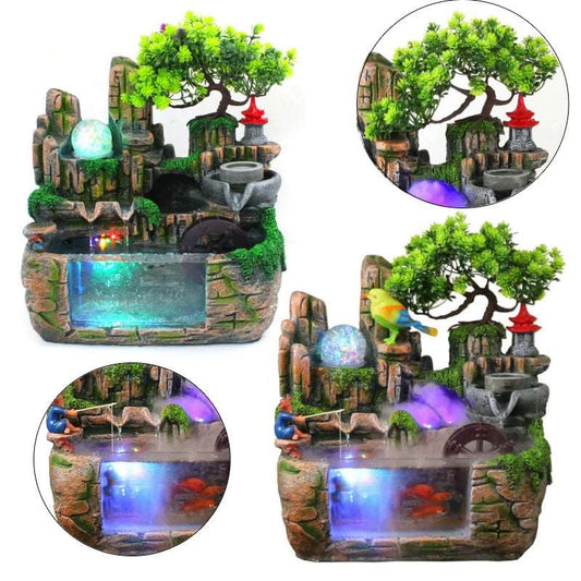 Indoor Relaxation Tabletop Waterfall Fountain with Rockery Light Relaxation Tabletop Resin Ornament For Home with atomizer