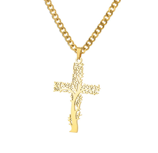 Lll Stainless Steel Jesus Cross Necklace For Women Men Gold Color Cara