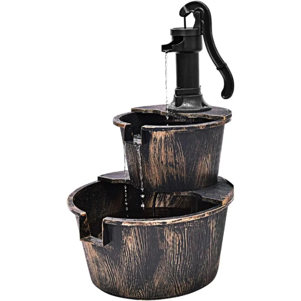 Water Fountain Outdoor, Tier Barrel Cascading Waterfall Fountain With Electric Pump For Garden Patio Deck Backyard Decor
