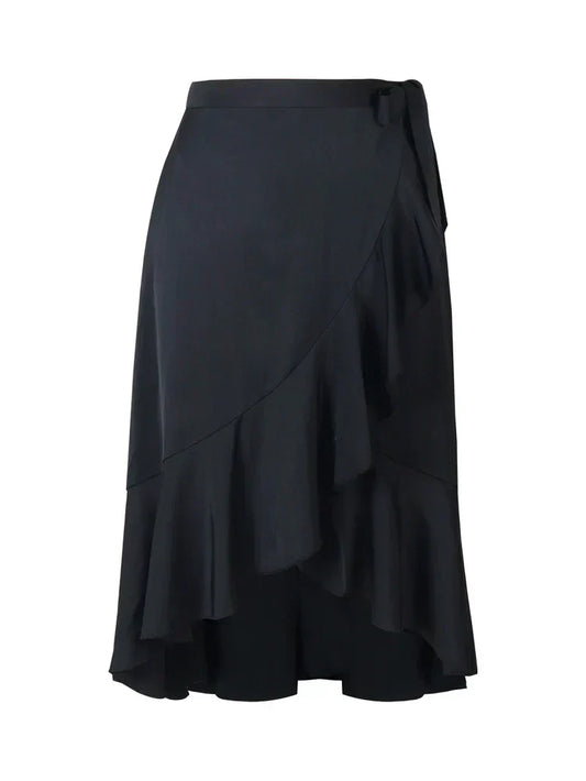 Plus Size 2025 New Women'S Irregular Layered Solid Color Half-Body Skirt - Polyester Versatile Elastic Waist Temperament Skirt