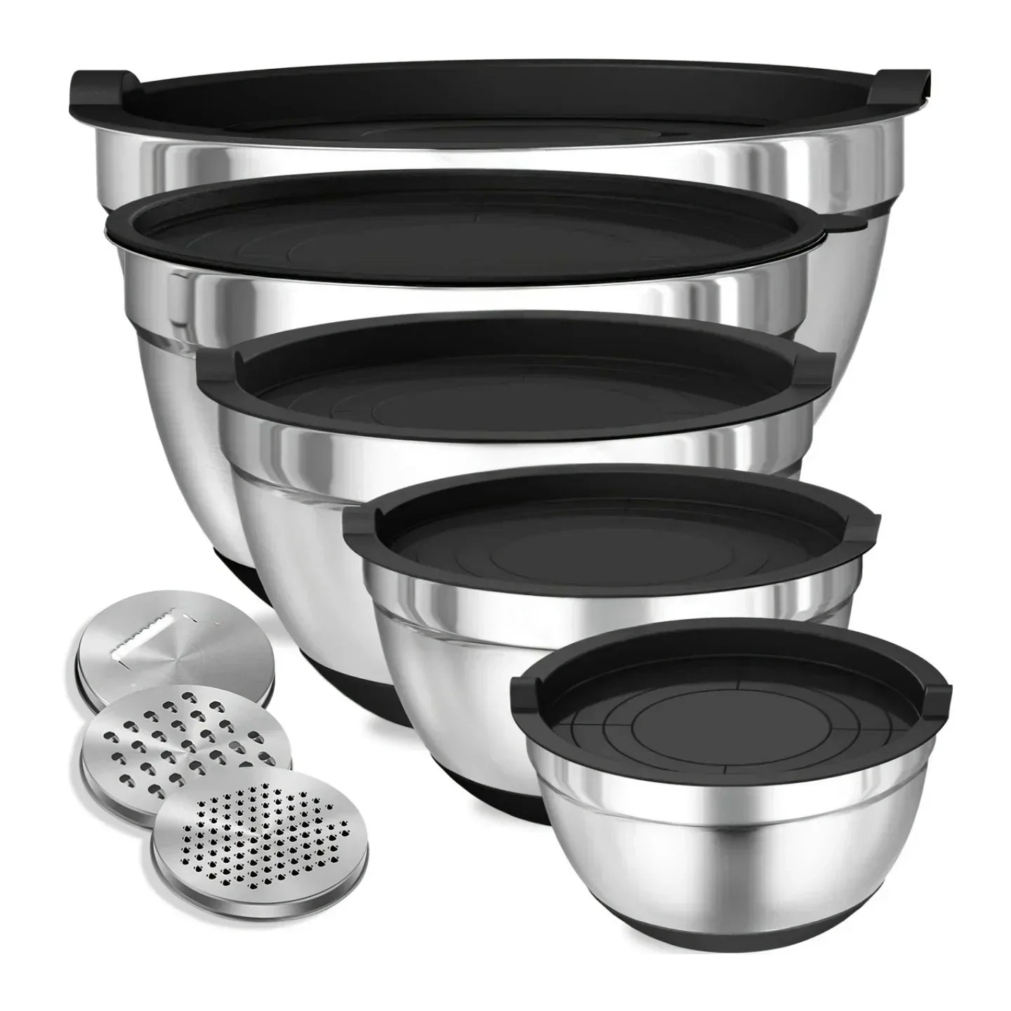 8Pcs Mixing Bowls With Airtight Lids Stainless Steel Mixing Bowl Set, Attachments  Bottoms, Black Kitchen Bowls, Baking Serving