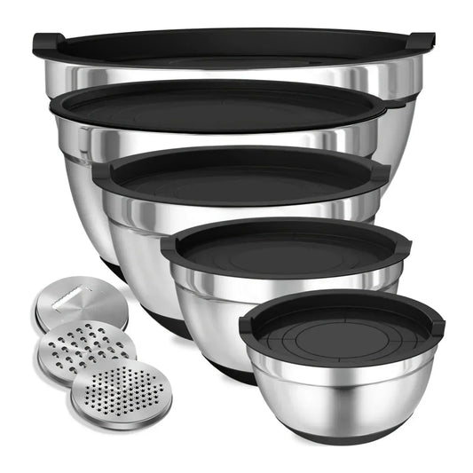 8Pcs Mixing Bowls With Airtight Lids Stainless Steel Mixing Bowl Set, Attachments  Bottoms, Black Kitchen Bowls, Baking Serving