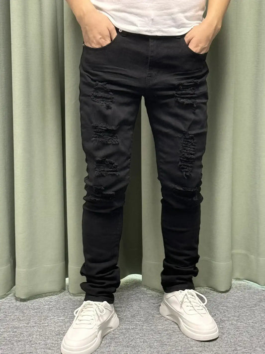 Men stretch twill pants, full ripped design, available in a variety of colors, front and back knee plus three-dimensional crea