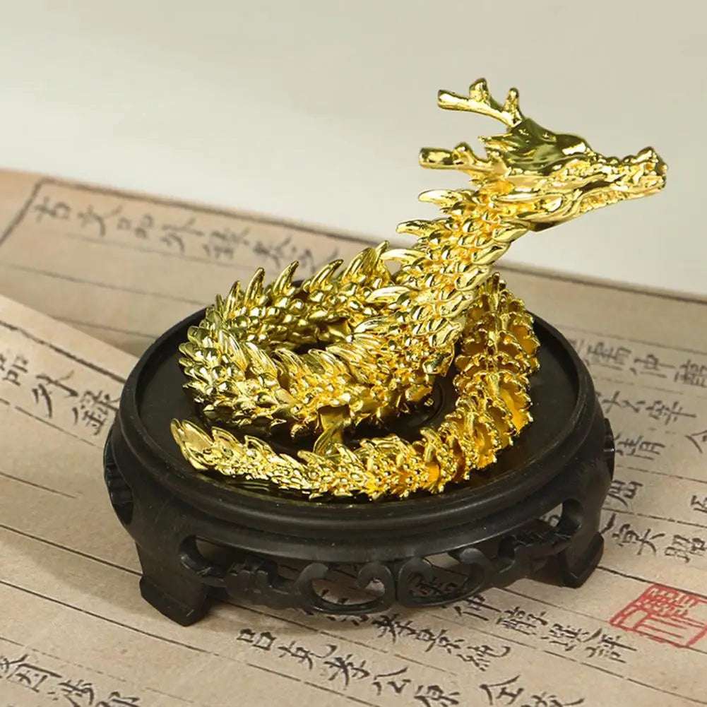 3D Printed Chinese Dragon Figurine Movable Joints Golden Loong Figure Articulated Dragon Model Toy Desktop Decoration Ornament