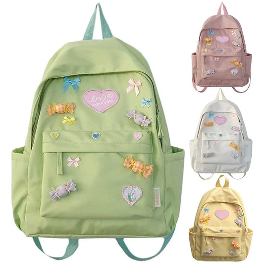 Womenimple Bow Candy Backpack Large Capacity Laptop Backpack Zipper Closure Candy School Backpack Students Daily Backpack