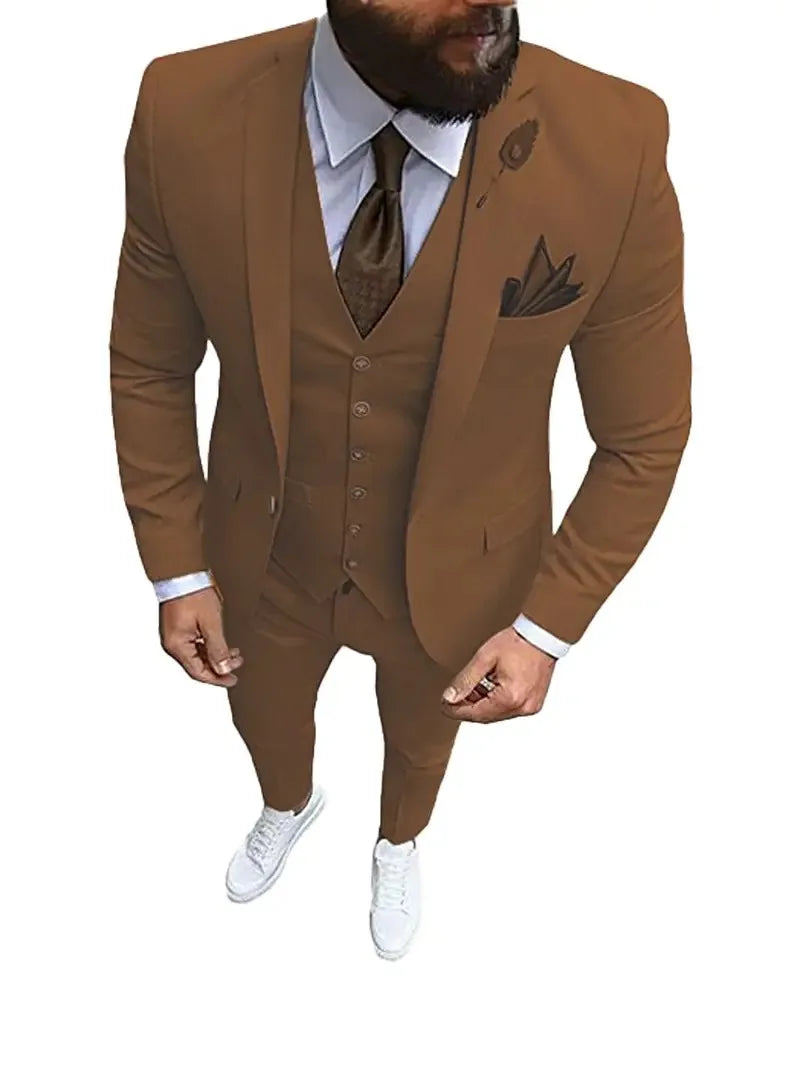 New Men's Suits 3 Pieces Groom man Slim Fit Wedding Prom Party Tuxedo Formal Events Dress Suit (Blazer+Pants+Vest)