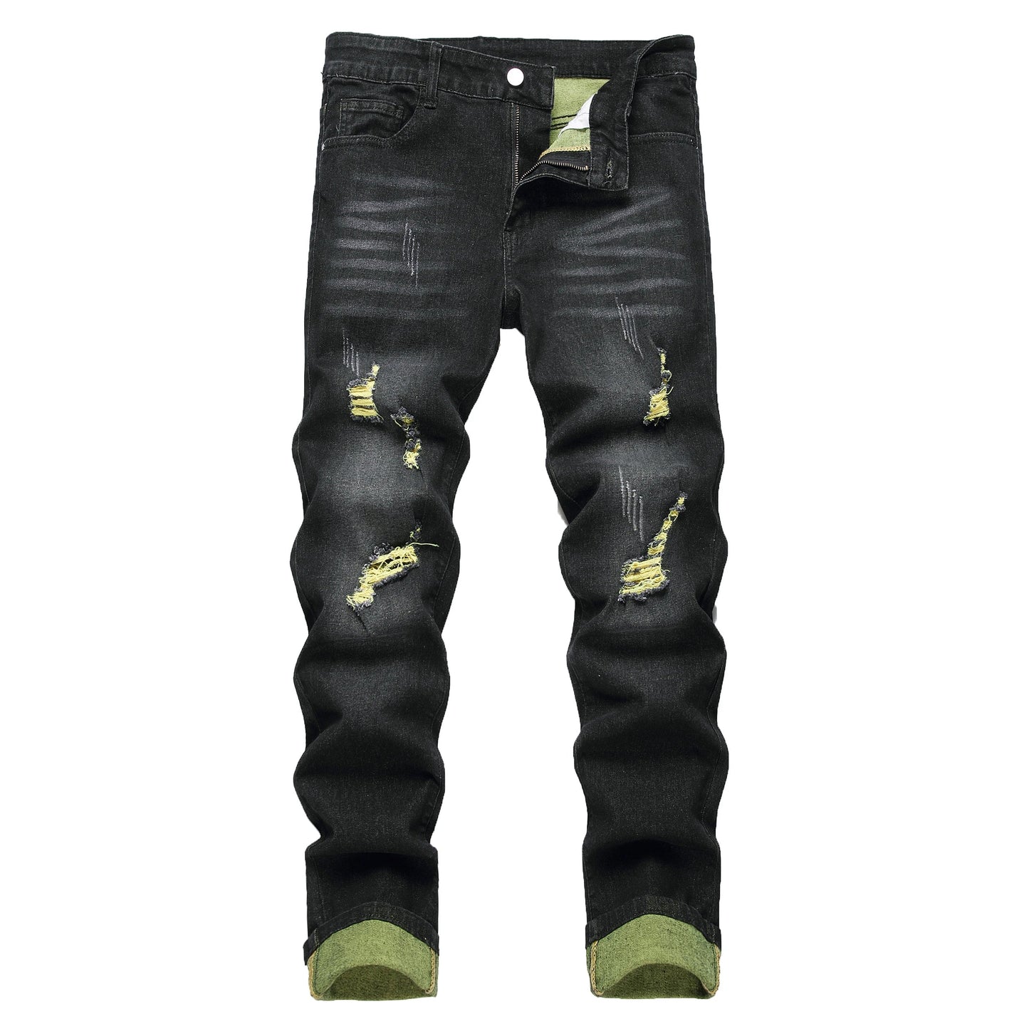 Men's Black Jeans Elastic Black Cattle Destroyed Jeans Long Pants For Casual Outings, Parties, And Dates 515-1