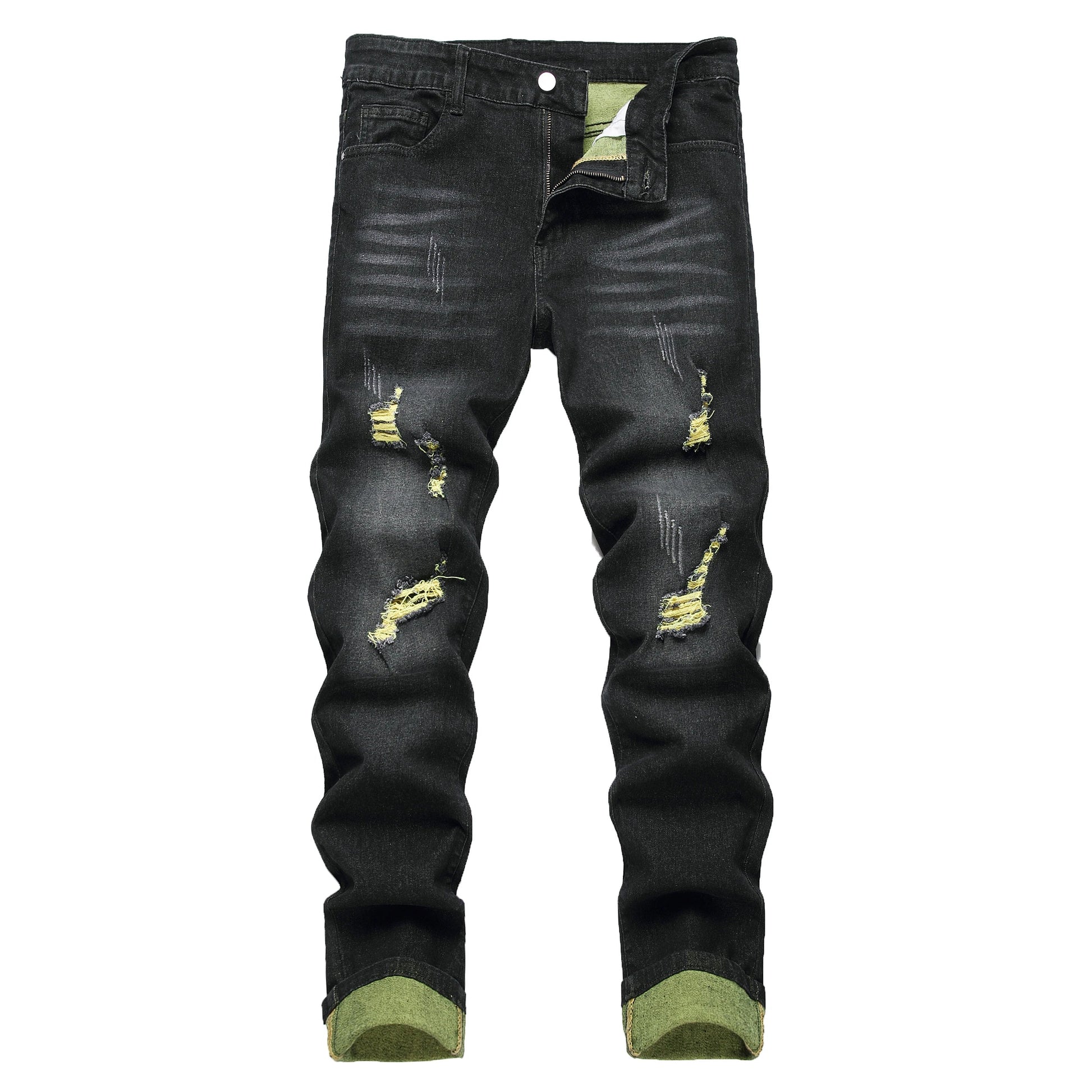 Men's Black Jeans Elastic Black Cattle Destroyed Jeans Long Pants For Casual Outings, Parties, And Dates 515-1