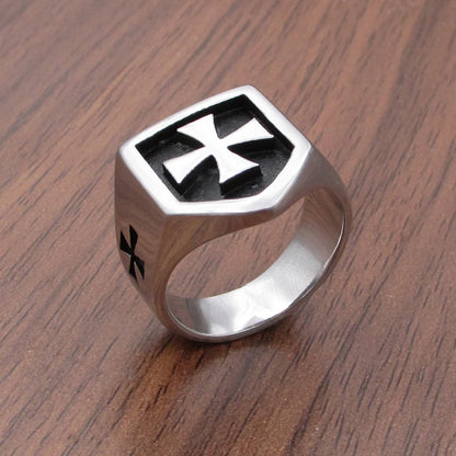 Gothic German Army Iron Armor Shield Knight 316L Stainless Steel Cross Ring Gift Jewelry