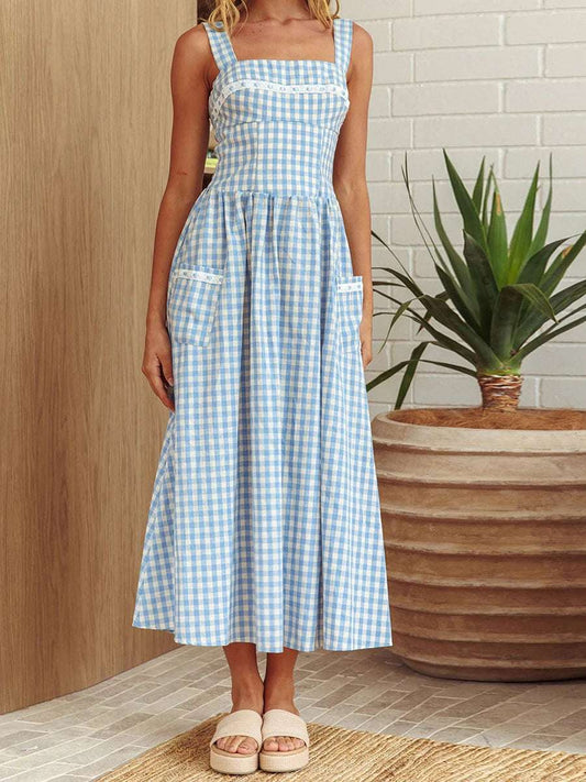 WoMenleeveless Floral Print Maxi Dress with V-Neckline and Adjustable Spaghetti Straps for Summer Beach Party