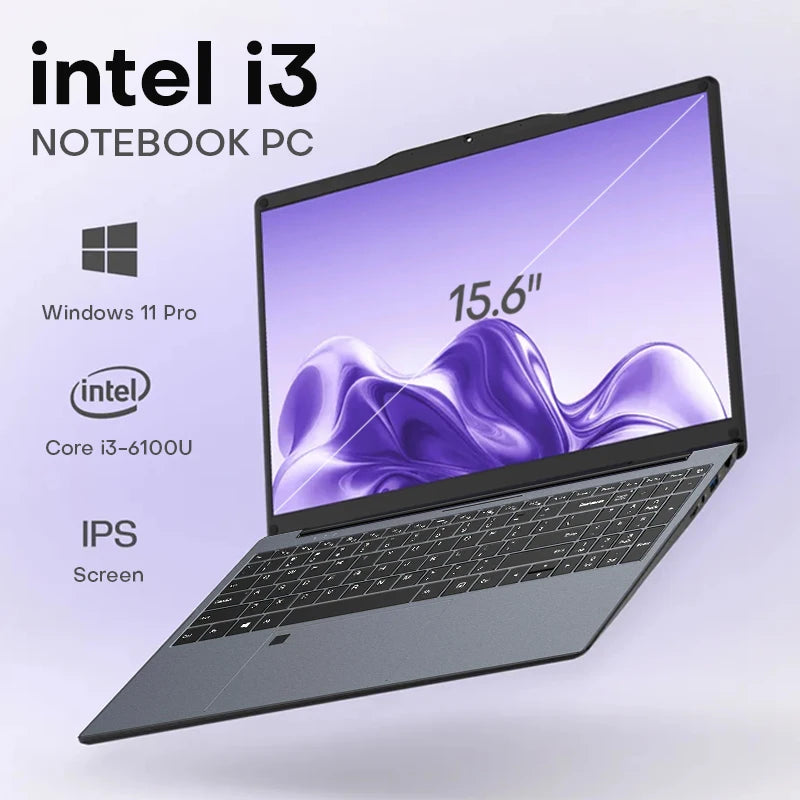 15.6 Inch Windows 11 Pro Laptop Computer Intel Core I3 6100U Ips Fhd 1080P Notebook Pc Office Study Laptops Fingerprint Unlock