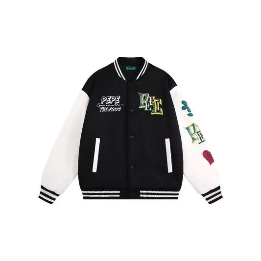 New Men Trendy Baseball Jacket Casual Loose Fit High School Student Hip Hop Couples Coat Single-breasted Elastic Cuff Men Jacket