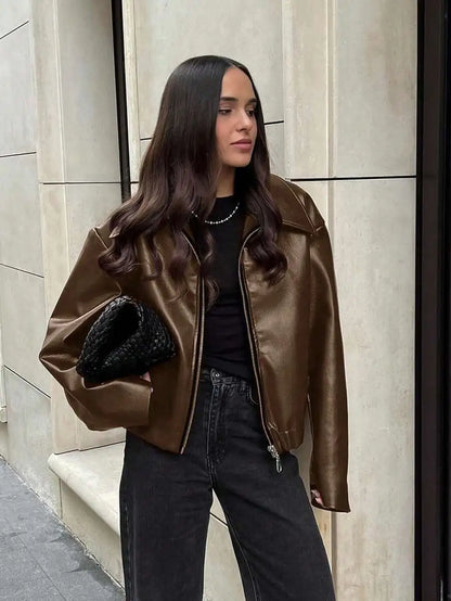 Women'S Vintage Matte Leather Motorcycle Jacket  Zipper Closure, 6 Colors, Sizes Xxs’Xl