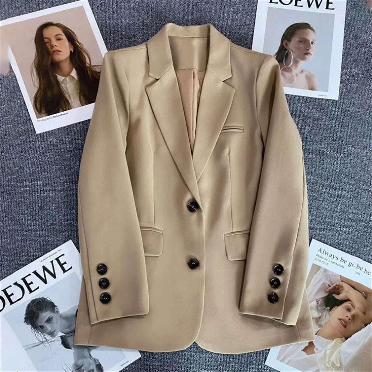Plus Size Single Breasted Coat Women's Fashion Solid New In Jackets Female Korean Vintage Suit Coat Casual Office Lady Blazer 2025