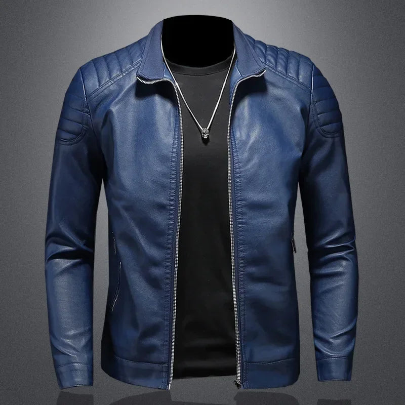 Men'S Slim Fit Motorcycle Leather Jacket - Stand Collar Korean Style Autumn Winter Coat