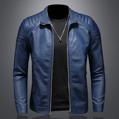 Men'S Slim Fit Motorcycle Leather Jacket - Stand Collar Korean Style Autumn Winter Coat