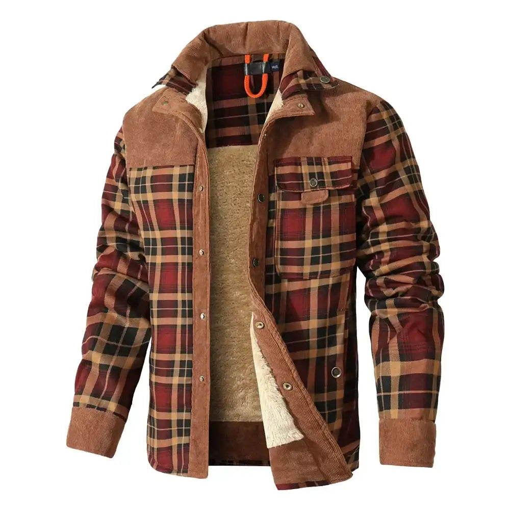 Men's Jackets Winter Windproof Warm Casual  Coat Plaid Sherpa Lined Fl