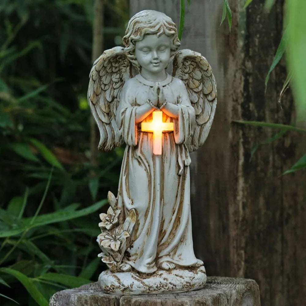 Angel Statue for Garden,Solar Angel for Cemetery Decorations,Garden Memorial Angels,Resin Praying Angels Figurine,12.12inch