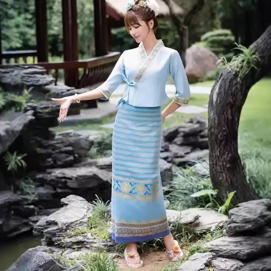 2024 Thailand Traditional Clothing Vintage Women 2piece Set slim Thai Dress elegant Women tea clothes Embroidered Hanfu N12072