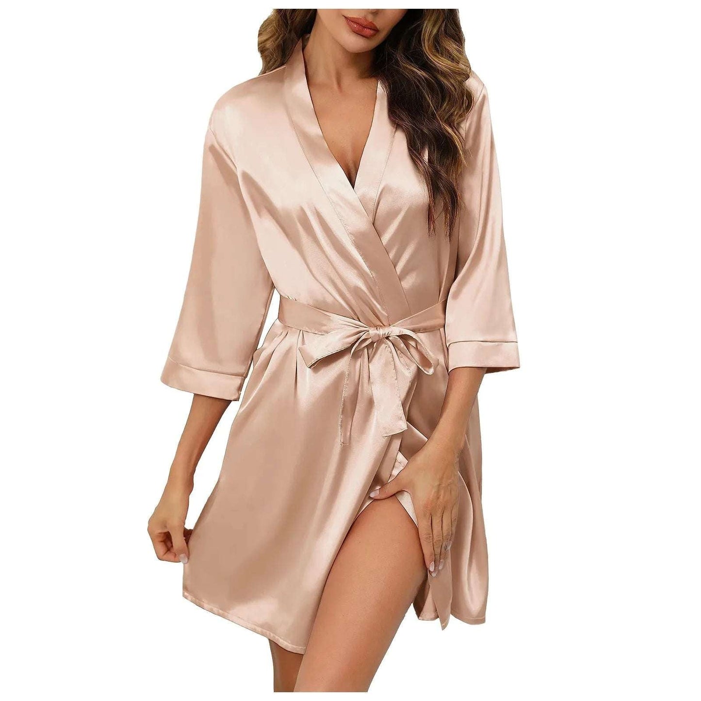 WoMen's Bride Bridesmaids  Wedding Party Robe Solid Color Pajamas Ice Silk Satin Kimono Robes Summer Nightgown  Bathrobes