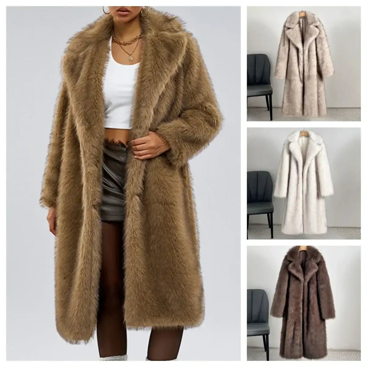 Aesthetic Long Faux Fur Coat Women's WinterFluffy Gradient Fox Fur Jacket Female Furry Overcoat