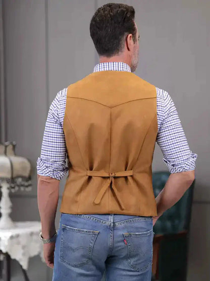 Men'S Vintage Suede Leather Vest  Slim Fit V-Neck Sleeveless Waistcoat, 4 Colors, Sizes Xs’Xxxl