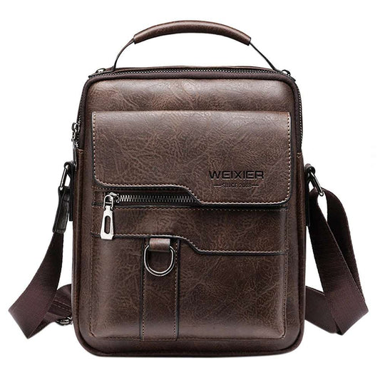 Vintage PU Messenger Bags Leather Crossbody Bags Men Multi-pocket Mobile Phone Pouch Zipper Waterproof for Travel Business