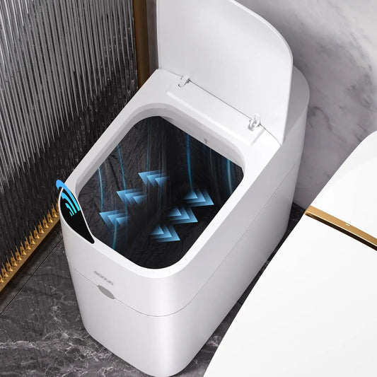 Automatic Bagging Trash Can, 3.5 Gal Slim Smart Bin, Motion Sensor White Bathroom Trash Can For Bedroom Or Office