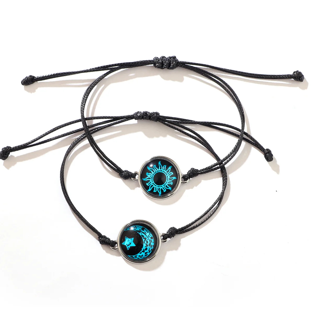 New Moon And Sun Love Time Gem Glow Couple Bracelet - Hand-Woven Rope