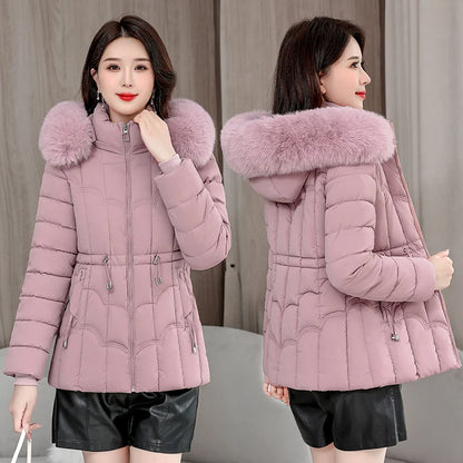 Winter 2025 New Down Jacket Women's Parkas Fashion High-Quality Warm Cotton Padded Coat Ladies Short Overcoat Hooded Overwear Tops
