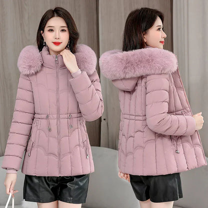 Winter 2025 New Down Jacket Women'S Parkas Fashion -Quality Warm Cotton Padded Coat Ladies Short Overcoat Hooded Overwear Tops