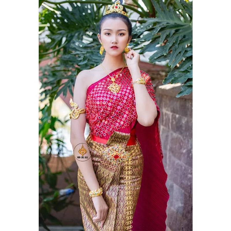 Traditional Clothing for Womenoutheast Asian Style Ahom Shan Dai Custuome Songkran Ladies Top Skirt Sets Clothes Thai Dress