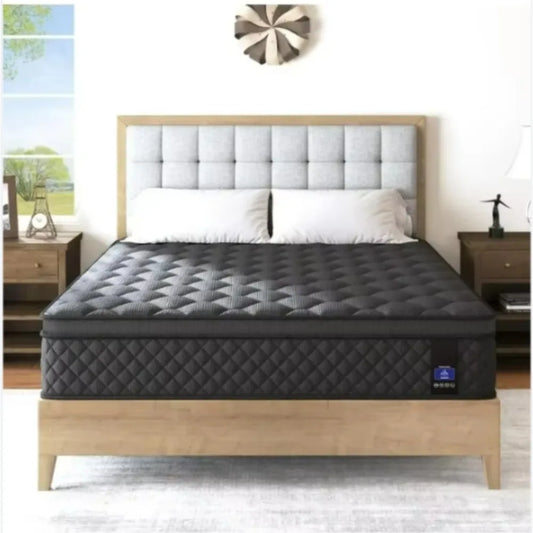 Queen Mattress,14" Hybrid Mattress Black,Euro Top Mattress Medium Firm For Back & Lumbar Support,100 Night Trial, Individual