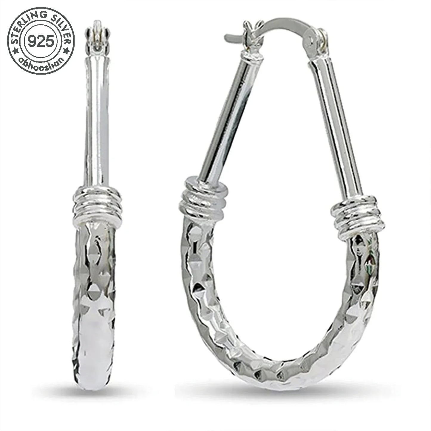 925 Silver, Textured Earrings, Women Earrings, Classic Italian Design Diamond Cut Textured Earrings, Engagement and Wedding Co