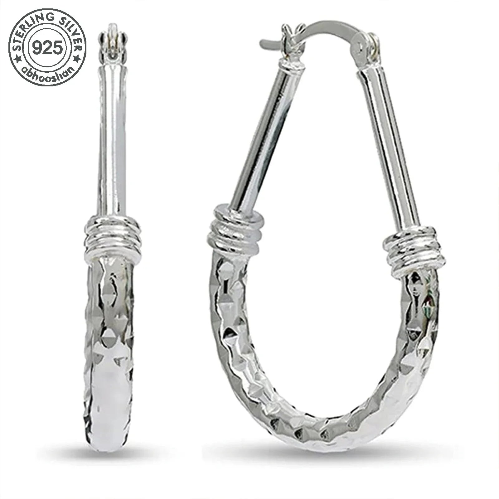 925 Silver, Textured Earrings, Women Earrings, Classic Italian Design Diamond Cut Textured Earrings, Engagement and Wedding Co