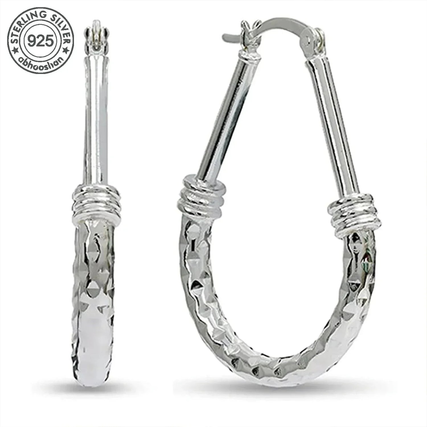 925 Silver, Textured Earrings, Women Earrings, Classic Italian Design Diamond Cut Textured Earrings, Engagement And Wedding Co
