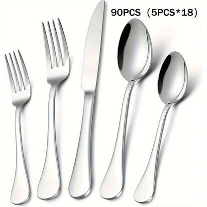 90Pcs Stainless Steel Cutlery Set - Mirror Finish, Dishwasher Safe - Ideal For Home, Restaurant,  Parties & Weddings,  Cutlery