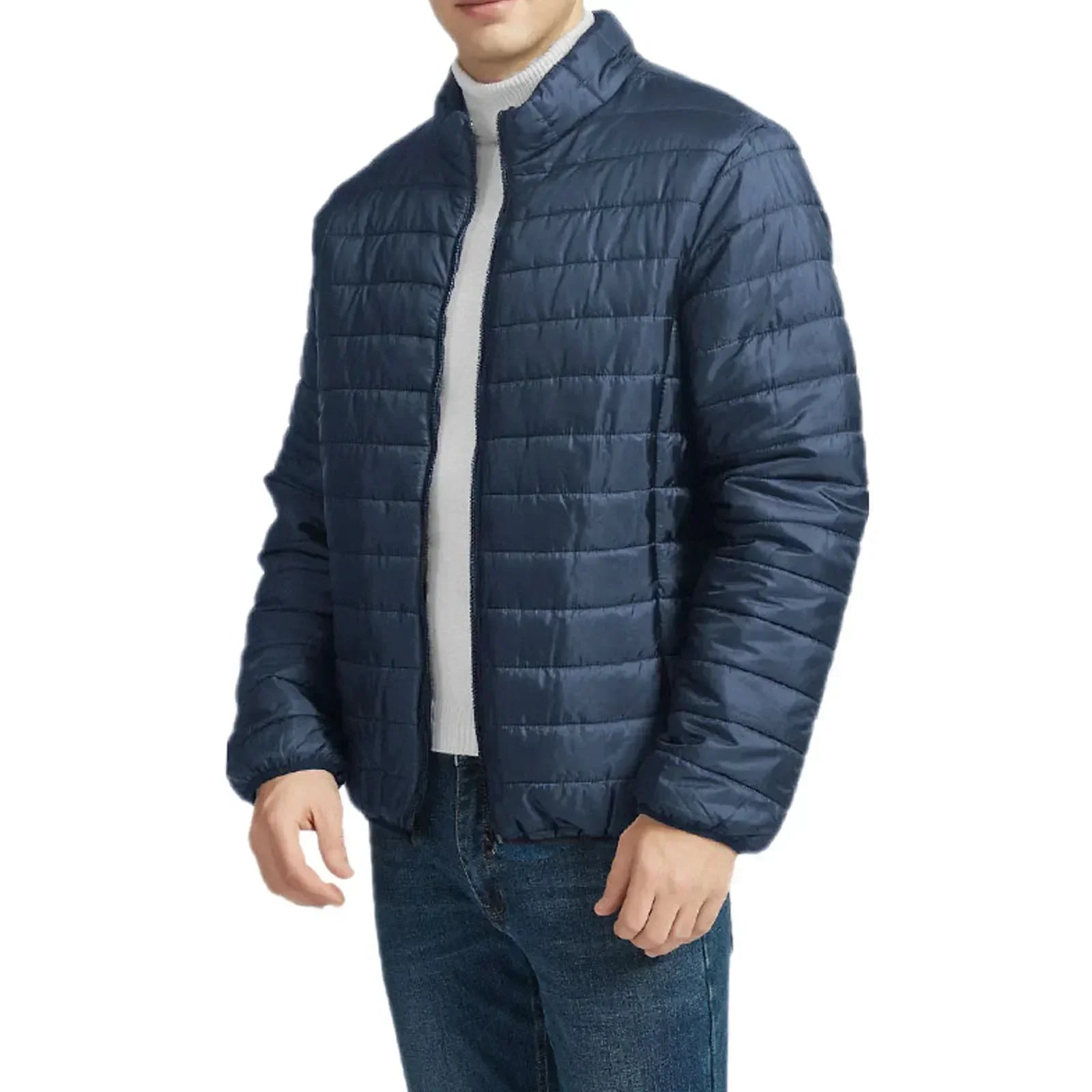 Men'S Autumn And Winter Fashion Casual Solid Color Zipper Stand Pocket Hoodless Down Cotton Padded Coat Men'S Jackets With Hood