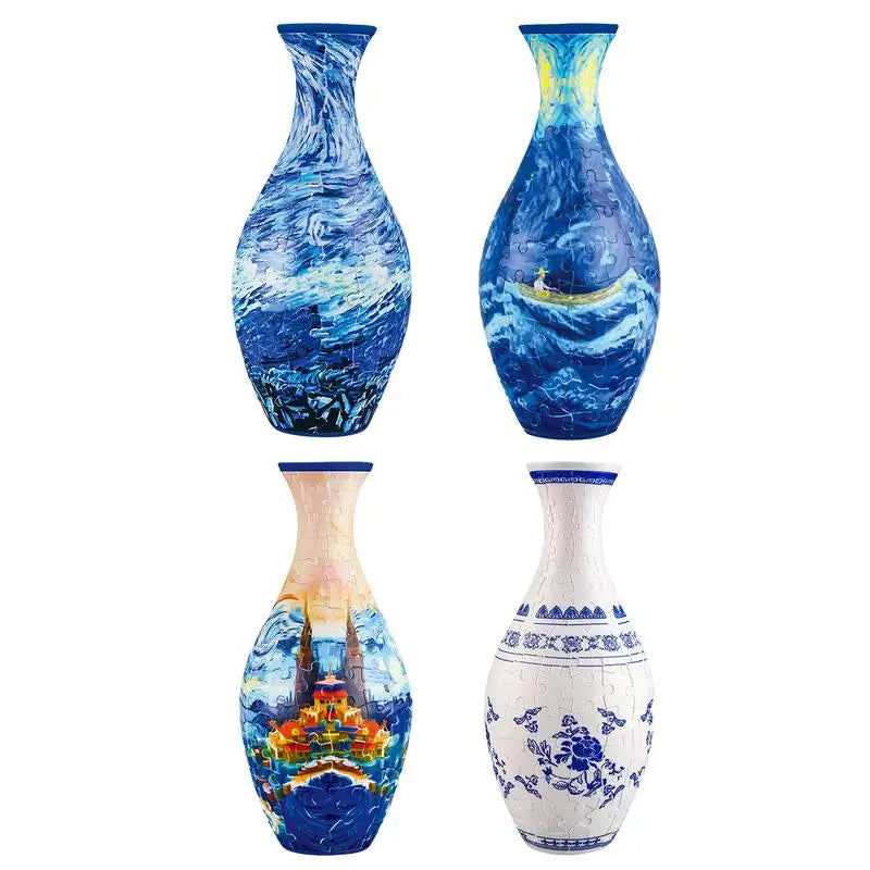 3D Puzzle Vase Blue and White Porcelain Design Made ABS Home Decoration and Flower Arrangement Housewarming Kids Toys Gifts