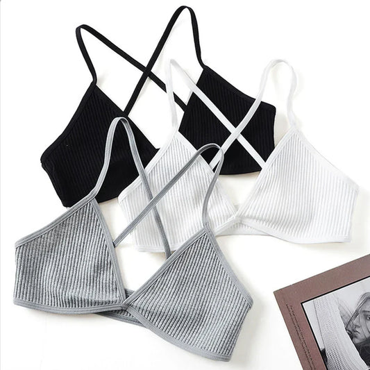 Comfort lingerie Cotton Bras For Women Thin Style Unlined Bralette Sexy Deep V Triangle Cup Cross Beauty Back Bra